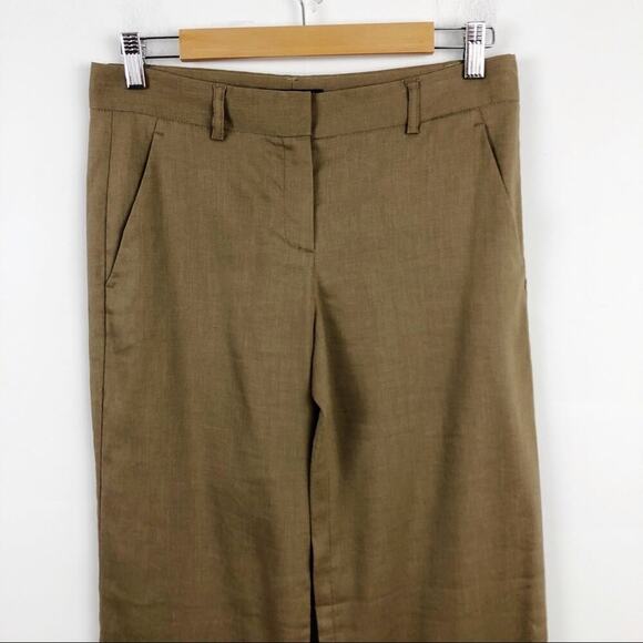 THEORY Tan Linen Wool Wide Leg Emory Trouser Pants Relaxed fit Size 4 - Picture 2 of 15